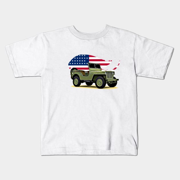 Willys Jeep USA Print Kids T-Shirt by Auto-Prints